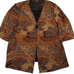 Maggie Barnes Womens Brown Geometric Abstract Print 3/4 Sleeve Cardigan Jacket